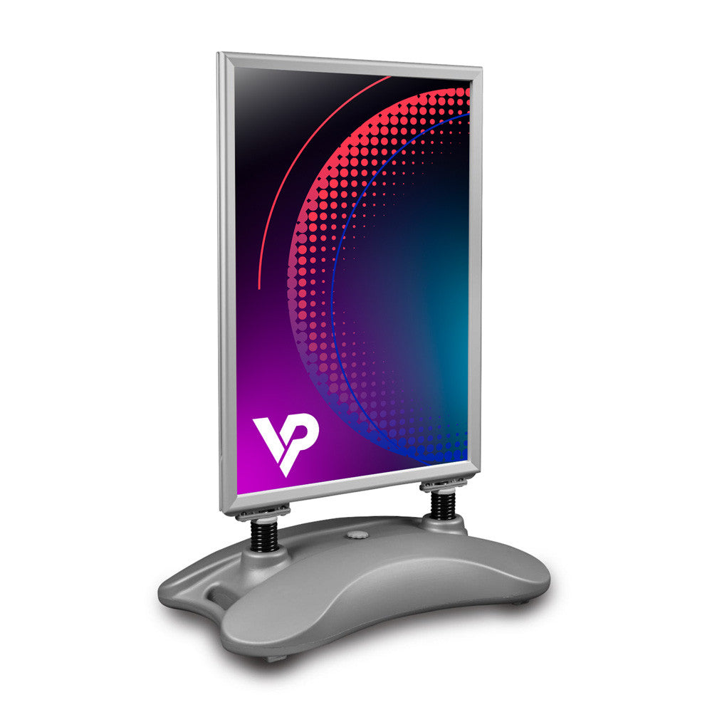 Potykacz Hampton A1 srebrny - zewnętrzny stojak reklamowy z bazą wodną i ramą OWZ 32 mm