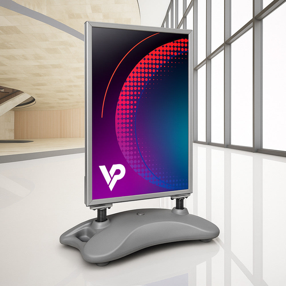 Potykacz Hampton A1 srebrny - zewnętrzny stojak reklamowy z bazą wodną i ramą OWZ 32 mm